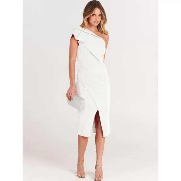 Caracilia Women's One Shoulder Sleeveless Dress Elegant Bodycon Ruched Slit Split Midi Party Dresses