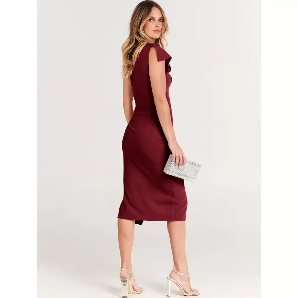 Caracilia Women's One Shoulder Sleeveless Dress Elegant Bodycon Ruched Slit Split Midi Party Dresses