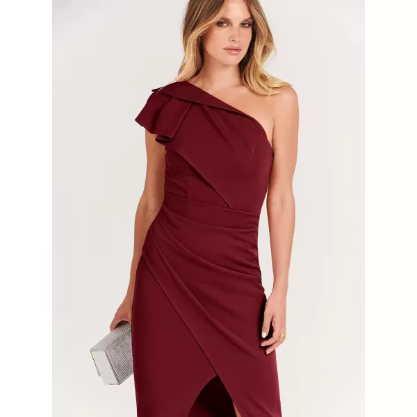 Caracilia Women's One Shoulder Sleeveless Dress Elegant Bodycon Ruched Slit Split Midi Party Dresses