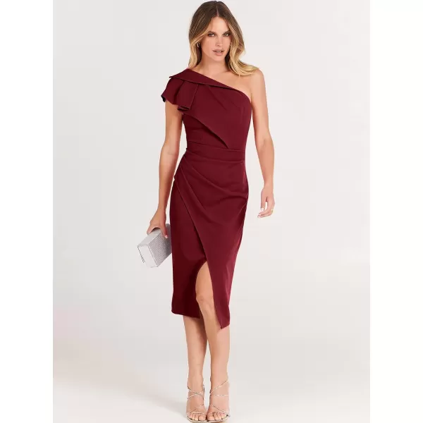 Caracilia Women's One Shoulder Sleeveless Dress Elegant Bodycon Ruched Slit Split Midi Party Dresses