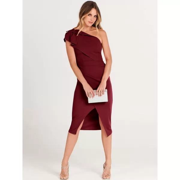Caracilia Women's One Shoulder Sleeveless Dress Elegant Bodycon Ruched Slit Split Midi Party Dresses