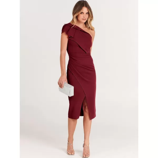 Caracilia Women's One Shoulder Sleeveless Dress Elegant Bodycon Ruched Slit Split Midi Party Dresses