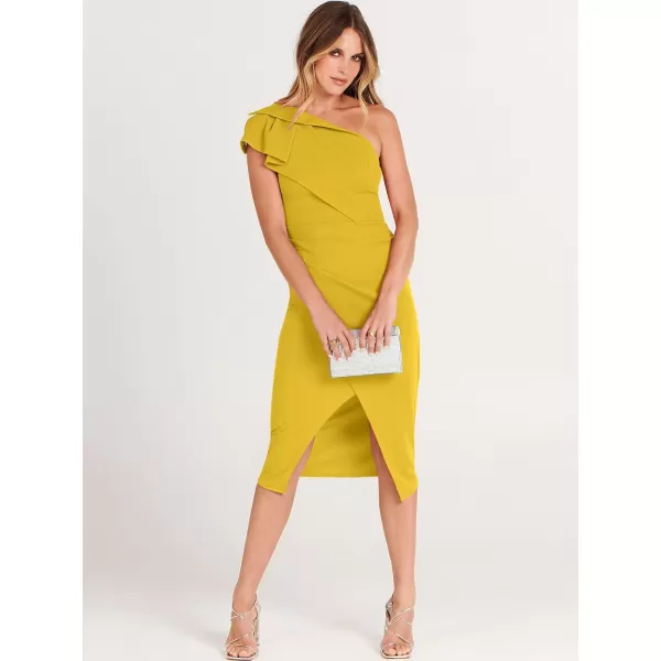 Caracilia Women's One Shoulder Sleeveless Dress Elegant Bodycon Ruched Slit Split Midi Party Dresses