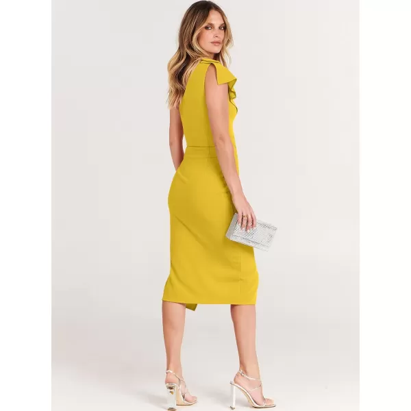 Caracilia Women's One Shoulder Sleeveless Dress Elegant Bodycon Ruched Slit Split Midi Party Dresses