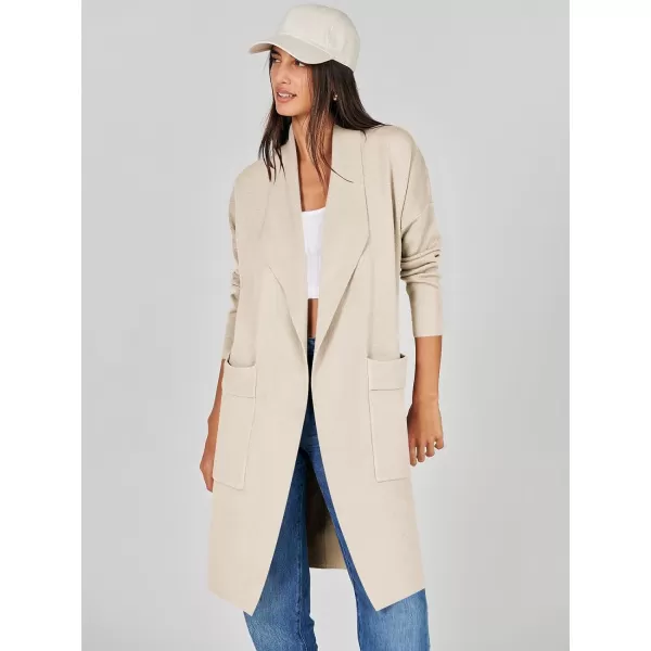 Caracilia Women's Open Front Knit Cardigan Long Sleeve Lapel Casual Solid Classy Sweater Jacket with Pockets