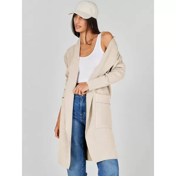 Caracilia Women's Open Front Knit Cardigan Long Sleeve Lapel Casual Solid Classy Sweater Jacket with Pockets