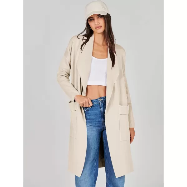 Caracilia Women's Open Front Knit Cardigan Long Sleeve Lapel Casual Solid Classy Sweater Jacket with Pockets
