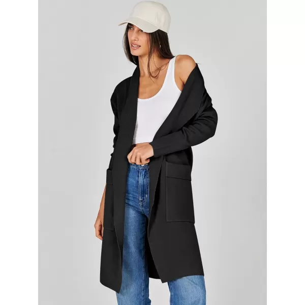 Caracilia Women's Open Front Knit Cardigan Long Sleeve Lapel Casual Solid Classy Sweater Jacket with Pockets