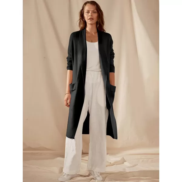 Caracilia Women's Open Front Knit Cardigan Long Sleeve Lapel Casual Solid Classy Sweater Jacket with Pockets