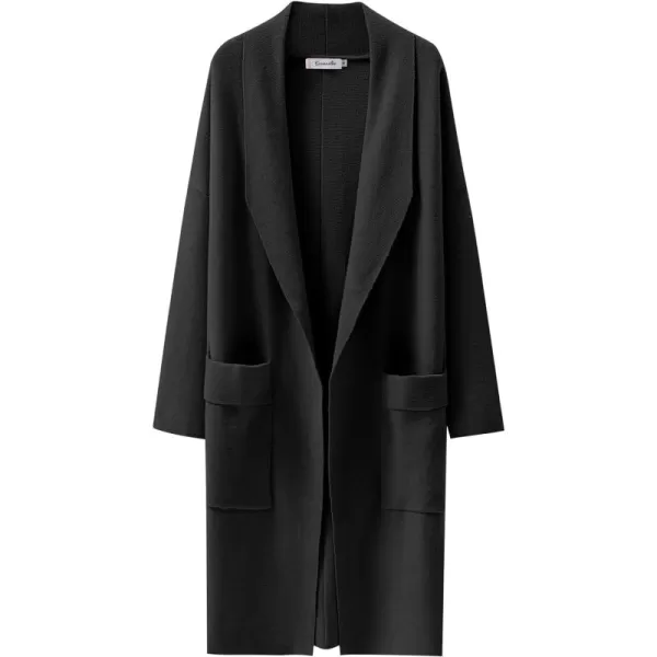 Caracilia Women's Open Front Knit Cardigan Long Sleeve Lapel Casual Solid Classy Sweater Jacket with Pockets