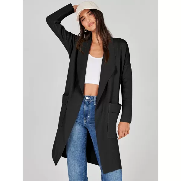 Caracilia Women's Open Front Knit Cardigan Long Sleeve Lapel Casual Solid Classy Sweater Jacket with Pockets