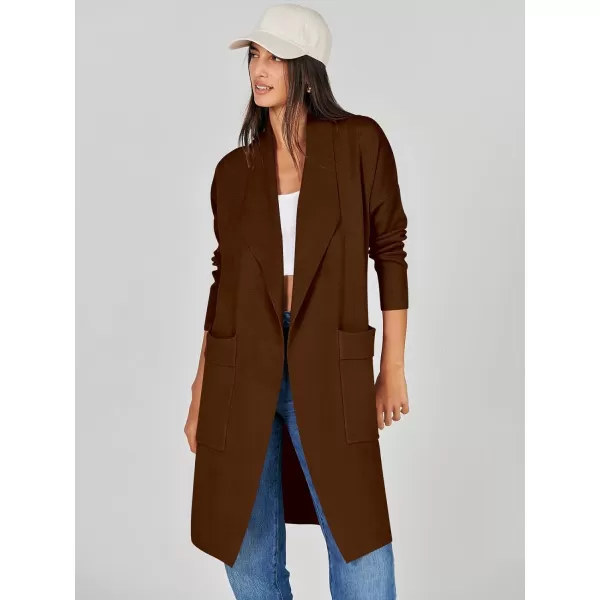 Caracilia Women's Open Front Knit Cardigan Long Sleeve Lapel Casual Solid Classy Sweater Jacket with Pockets