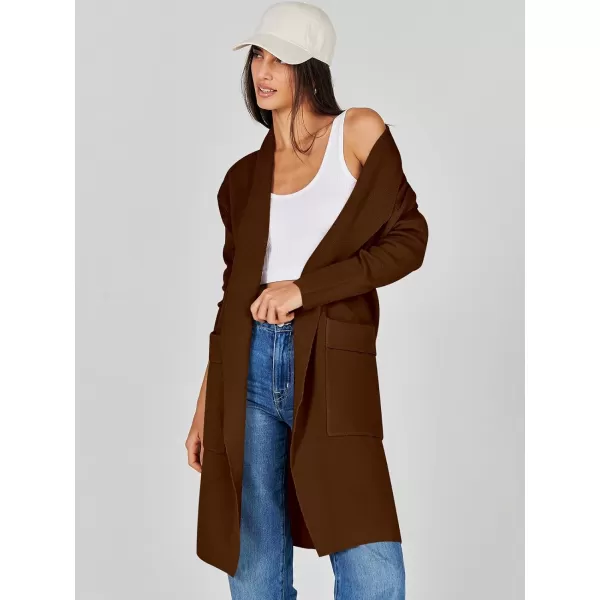 Caracilia Women's Open Front Knit Cardigan Long Sleeve Lapel Casual Solid Classy Sweater Jacket with Pockets
