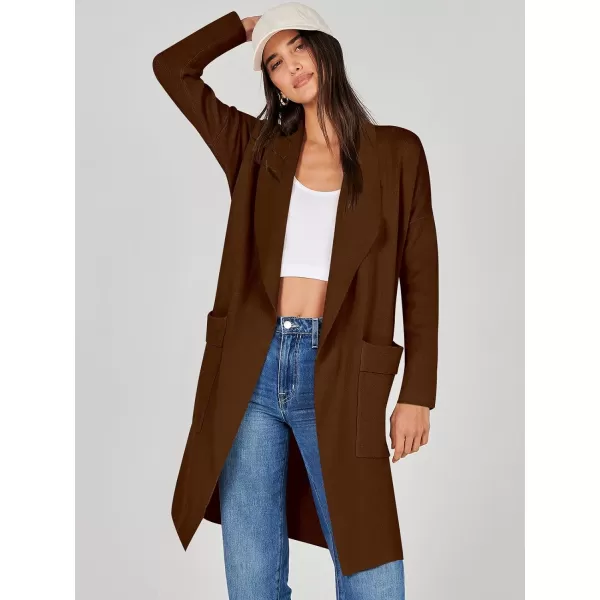 Caracilia Women's Open Front Knit Cardigan Long Sleeve Lapel Casual Solid Classy Sweater Jacket with Pockets