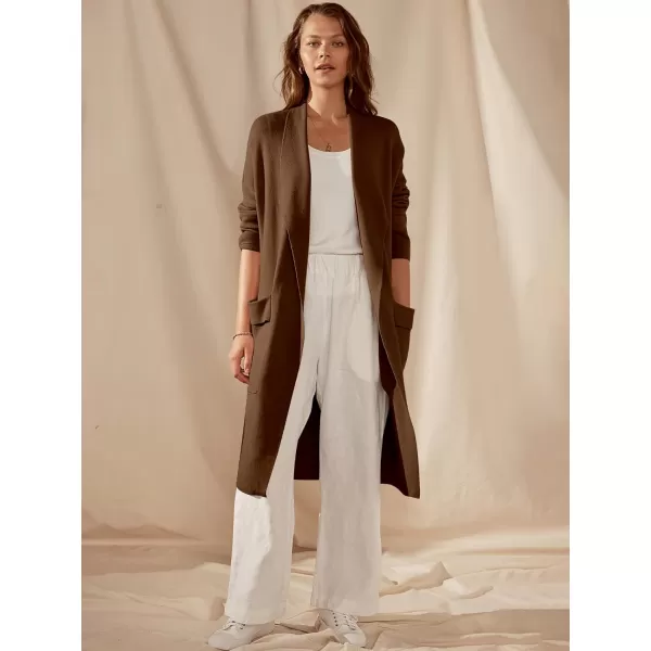 Caracilia Women's Open Front Knit Cardigan Long Sleeve Lapel Casual Solid Classy Sweater Jacket with Pockets