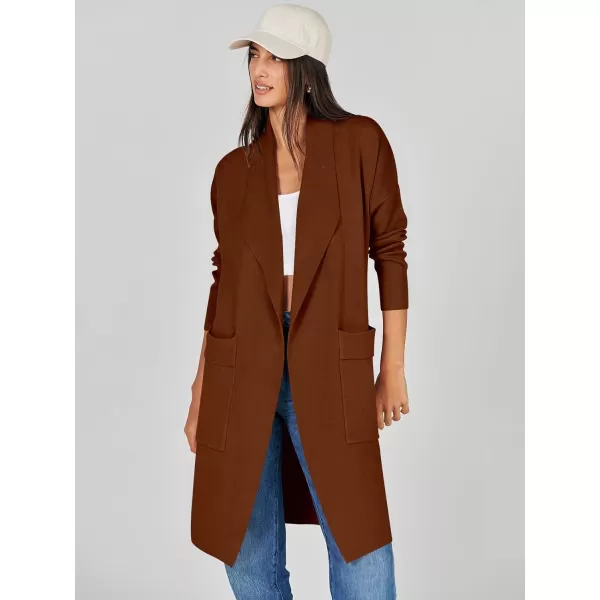 Caracilia Women's Open Front Knit Cardigan Long Sleeve Lapel Casual Solid Classy Sweater Jacket with Pockets