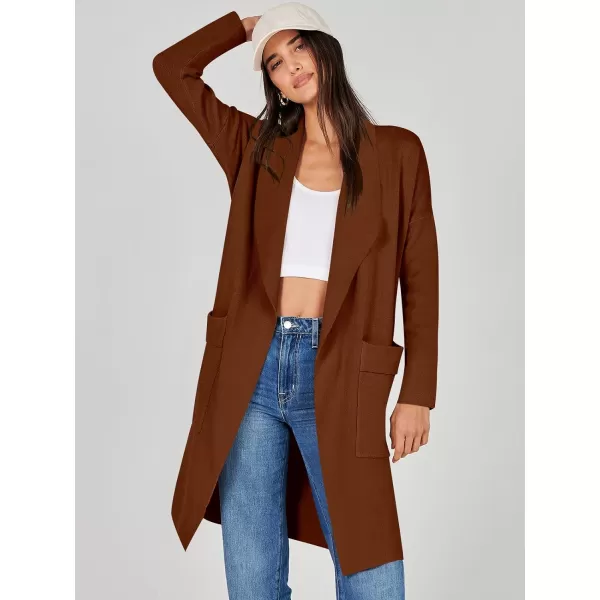 Caracilia Women's Open Front Knit Cardigan Long Sleeve Lapel Casual Solid Classy Sweater Jacket with Pockets