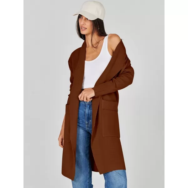Caracilia Women's Open Front Knit Cardigan Long Sleeve Lapel Casual Solid Classy Sweater Jacket with Pockets