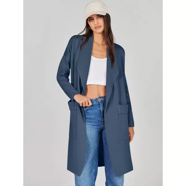 Caracilia Women's Open Front Knit Cardigan Long Sleeve Lapel Casual Solid Classy Sweater Jacket with Pockets