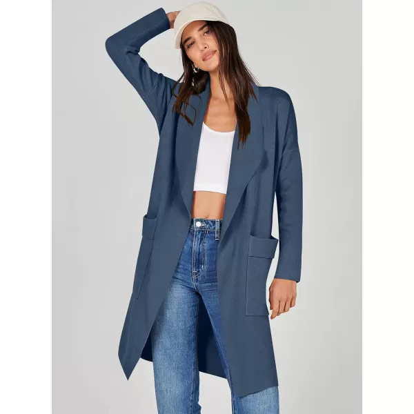 Caracilia Women's Open Front Knit Cardigan Long Sleeve Lapel Casual Solid Classy Sweater Jacket with Pockets