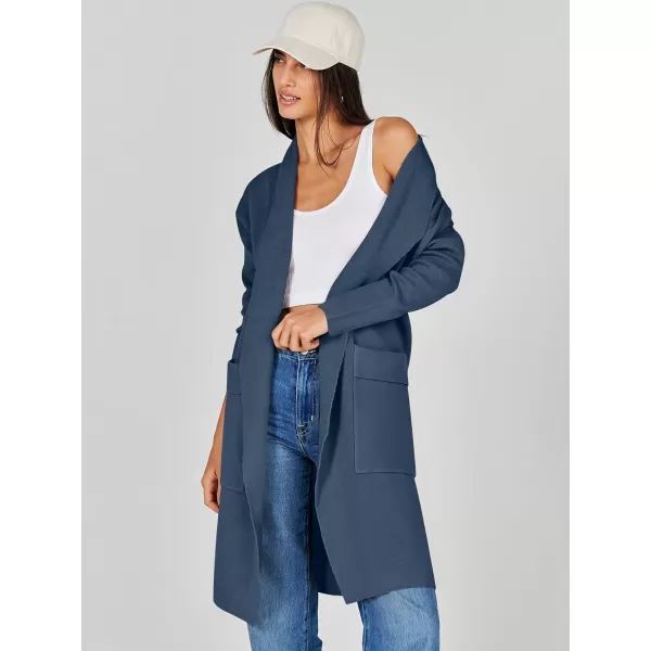 Caracilia Women's Open Front Knit Cardigan Long Sleeve Lapel Casual Solid Classy Sweater Jacket with Pockets