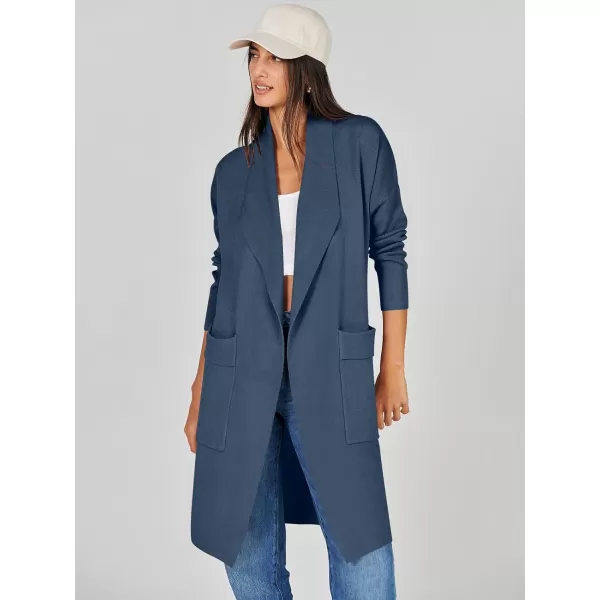 Caracilia Women's Open Front Knit Cardigan Long Sleeve Lapel Casual Solid Classy Sweater Jacket with Pockets