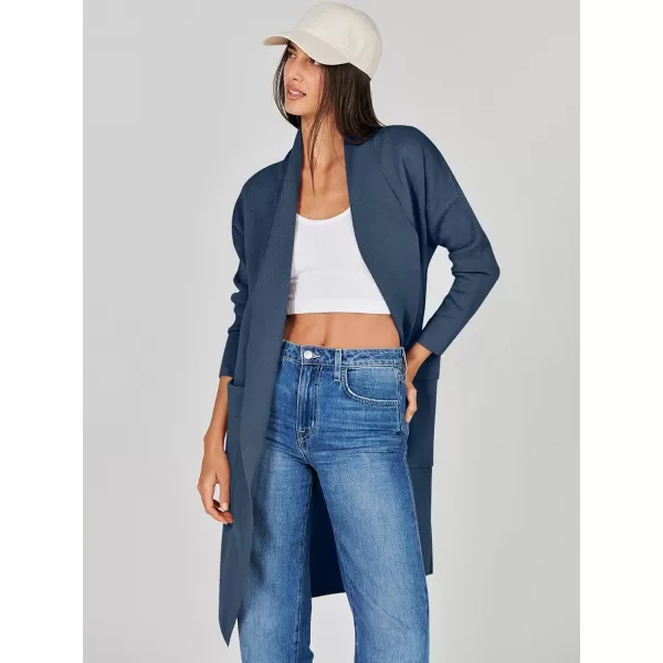 Caracilia Women's Open Front Knit Cardigan Long Sleeve Lapel Casual Solid Classy Sweater Jacket with Pockets