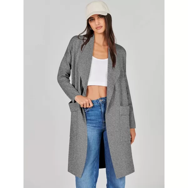 Caracilia Women's Open Front Knit Cardigan Long Sleeve Lapel Casual Solid Classy Sweater Jacket with Pockets