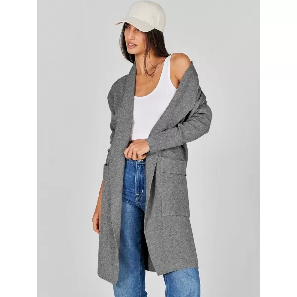 Caracilia Women's Open Front Knit Cardigan Long Sleeve Lapel Casual Solid Classy Sweater Jacket with Pockets