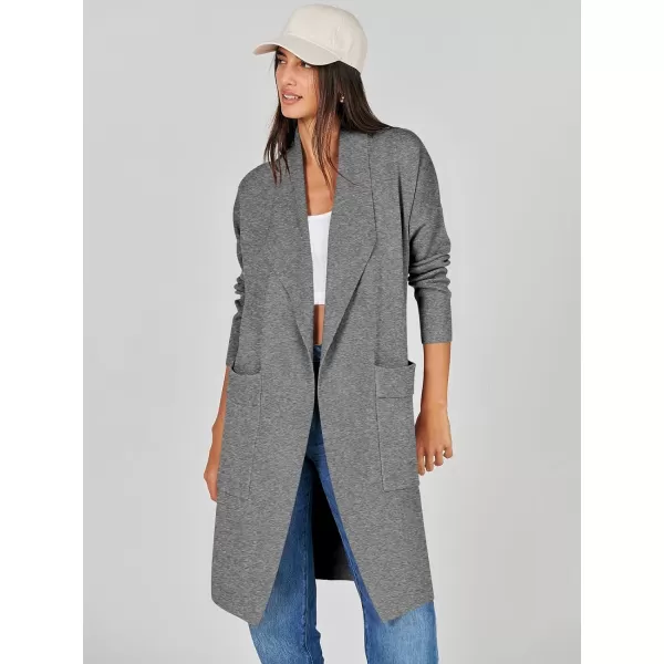 Caracilia Women's Open Front Knit Cardigan Long Sleeve Lapel Casual Solid Classy Sweater Jacket with Pockets
