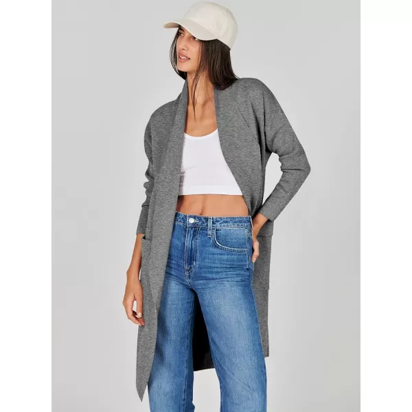 Caracilia Women's Open Front Knit Cardigan Long Sleeve Lapel Casual Solid Classy Sweater Jacket with Pockets
