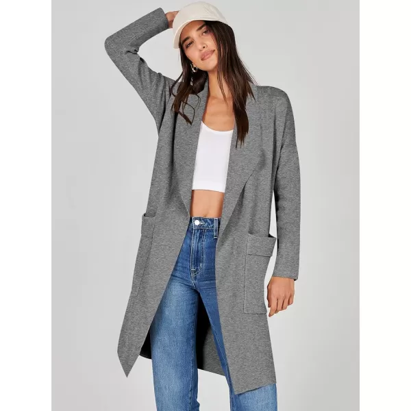 Caracilia Women's Open Front Knit Cardigan Long Sleeve Lapel Casual Solid Classy Sweater Jacket with Pockets