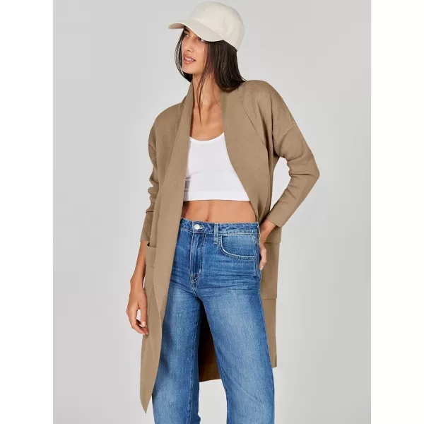 Caracilia Women's Open Front Knit Cardigan Long Sleeve Lapel Casual Solid Classy Sweater Jacket with Pockets