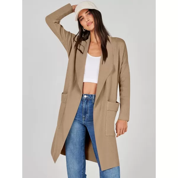 Caracilia Women's Open Front Knit Cardigan Long Sleeve Lapel Casual Solid Classy Sweater Jacket with Pockets