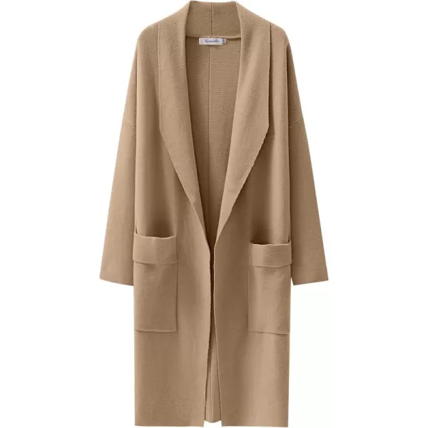 Caracilia Women's Open Front Knit Cardigan Long Sleeve Lapel Casual Solid Classy Sweater Jacket with Pockets