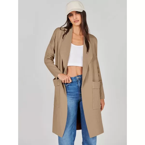 Caracilia Women's Open Front Knit Cardigan Long Sleeve Lapel Casual Solid Classy Sweater Jacket with Pockets