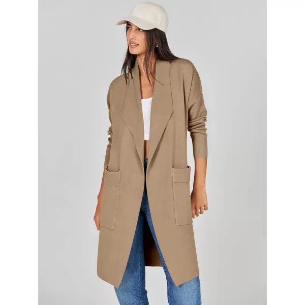 Caracilia Women's Open Front Knit Cardigan Long Sleeve Lapel Casual Solid Classy Sweater Jacket with Pockets