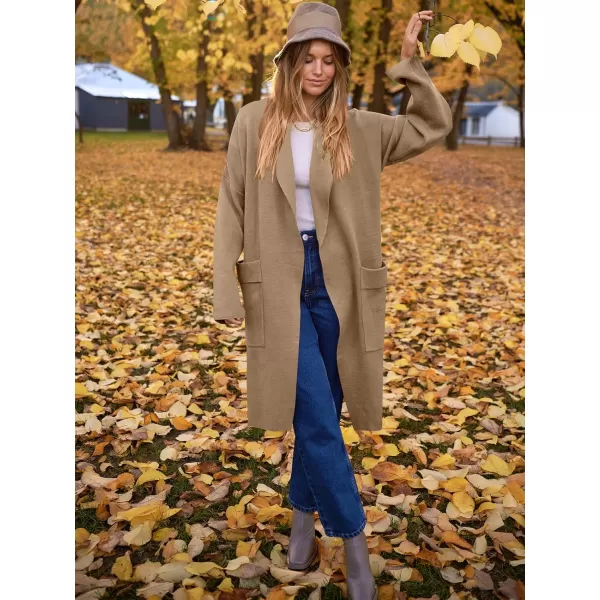Caracilia Women's Open Front Knit Cardigan Long Sleeve Lapel Casual Solid Classy Sweater Jacket with Pockets