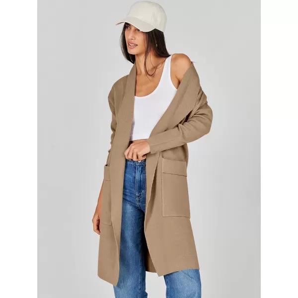 Caracilia Women's Open Front Knit Cardigan Long Sleeve Lapel Casual Solid Classy Sweater Jacket with Pockets