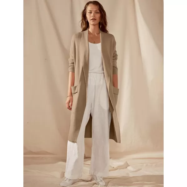 Caracilia Women's Open Front Knit Cardigan Long Sleeve Lapel Casual Solid Classy Sweater Jacket with Pockets