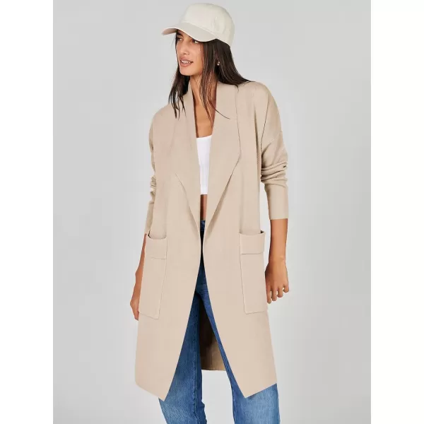 Caracilia Women's Open Front Knit Cardigan Long Sleeve Lapel Casual Solid Classy Sweater Jacket with Pockets
