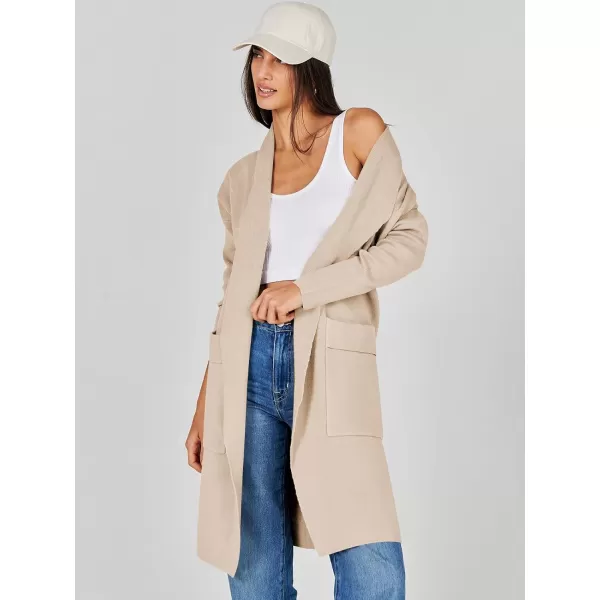 Caracilia Women's Open Front Knit Cardigan Long Sleeve Lapel Casual Solid Classy Sweater Jacket with Pockets