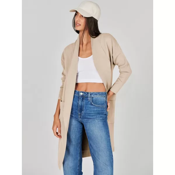 Caracilia Women's Open Front Knit Cardigan Long Sleeve Lapel Casual Solid Classy Sweater Jacket with Pockets
