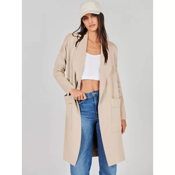 Caracilia Women's Open Front Knit Cardigan Long Sleeve Lapel Casual Solid Classy Sweater Jacket with Pockets