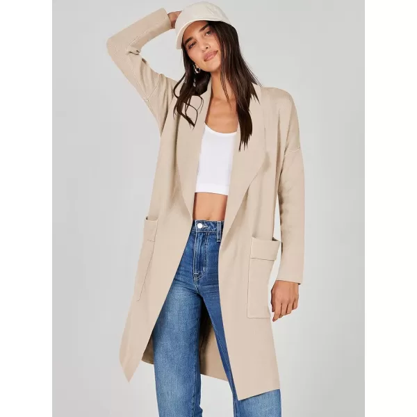 Caracilia Women's Open Front Knit Cardigan Long Sleeve Lapel Casual Solid Classy Sweater Jacket with Pockets