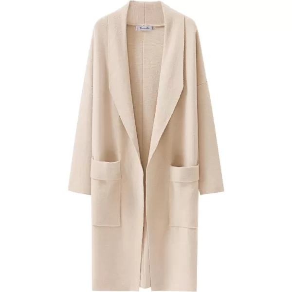 Caracilia Women's Open Front Knit Cardigan Long Sleeve Lapel Casual Solid Classy Sweater Jacket with Pockets