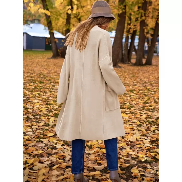 Caracilia Women's Open Front Knit Cardigan Long Sleeve Lapel Casual Solid Classy Sweater Jacket with Pockets