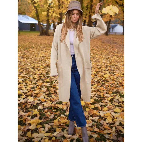 Caracilia Women's Open Front Knit Cardigan Long Sleeve Lapel Casual Solid Classy Sweater Jacket with Pockets