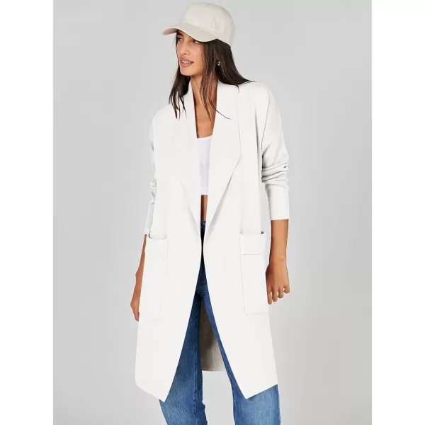Caracilia Women's Open Front Knit Cardigan Long Sleeve Lapel Casual Solid Classy Sweater Jacket with Pockets