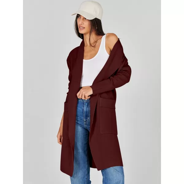 Caracilia Women's Open Front Knit Cardigan Long Sleeve Lapel Casual Solid Classy Sweater Jacket with Pockets